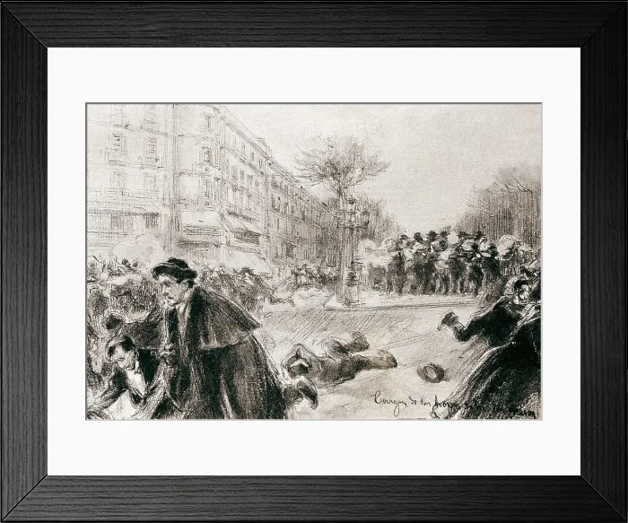 Framed Print : Spain (1902). General strike in Barcelona (March 1902). The Civil Guard shooting against the strikers in Rambla Catalunya. Drawing. AISA / Everett Collection**US SALES ONLY** Framed Print : Spain (1902). General strike in Barcelona (March 1902). The Civil Guard shooting against the strikers in Rambla Catalunya. Drawing. AISA / Everett Collection**US SALES ONLY**