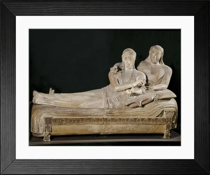 Framed Print : Sarcophagus from Cerveteri. ca. 520 BC. Married couple belonging to the Etruscan high aristocracy. Terracotta. Etruscan art. Terra-cotta. ITALY. Rome
