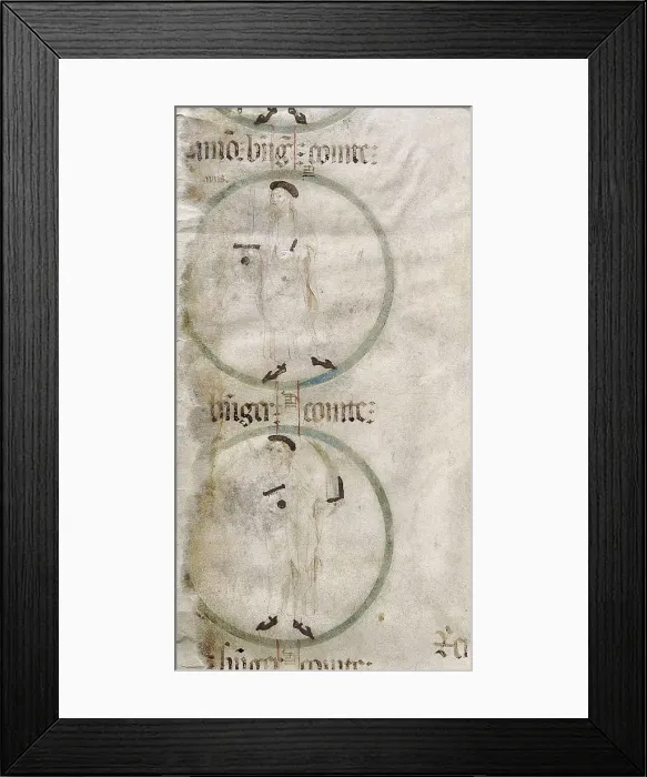 Framed Print : Genealogy of the Crown of Aragon. ca. 1410. Detail of the Kings of Aragon and Counts of Barcelone Ramon Berenguer I and Ramon Berenguer II. Gothic art. Miniature Painting. SPAIN