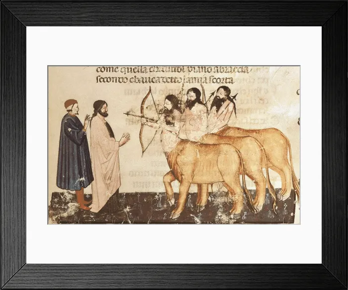 Framed Print : The Divine Comedy. s.XIV. Dante and Virgil meet the Centaurs. Gothic art. Miniature Painting. ITALY. Venice. Biblioteca nazionale marciana (St. Mark's Library) Framed Print : The Divine Comedy. s.XIV. Dante and Virgil meet the Centaurs. Gothic art. Miniature Painting. ITALY. Venice. Biblioteca nazionale marciana (St. Mark's Library)