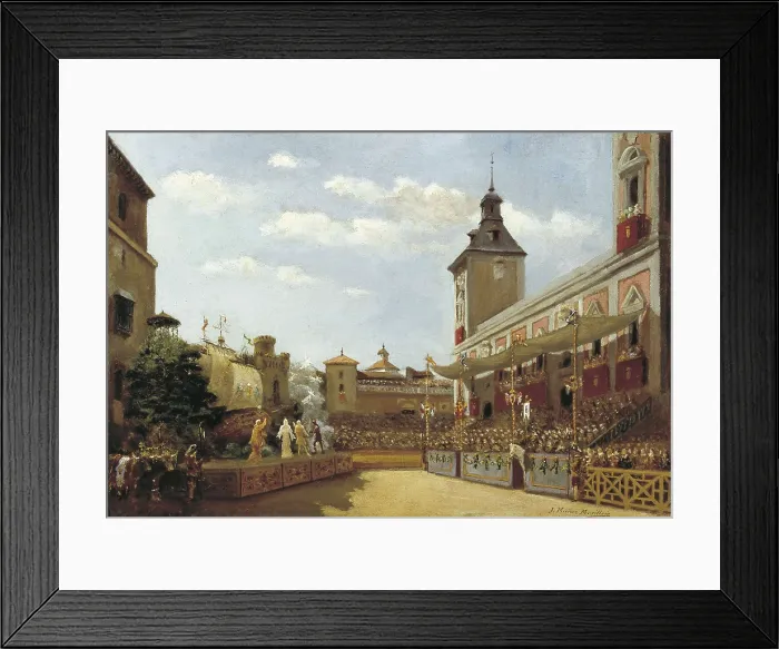 Framed Print : MUOZ MORILLEJO, Joaqun (1861-1935). Theatre performance at the Plaza de la Villa (City council's square in Madrid). 1918