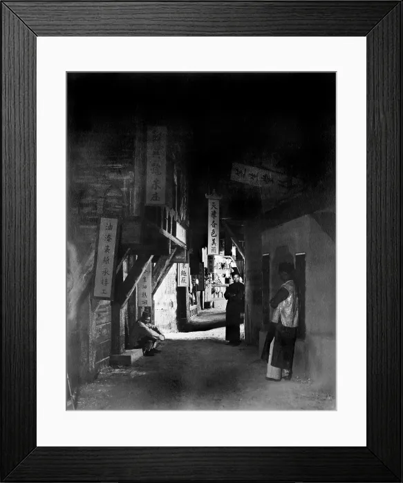 Framed Print : Los Angeles, three people in an alley, original title: Neighbors of the Alley, Chinatown, California, 1922