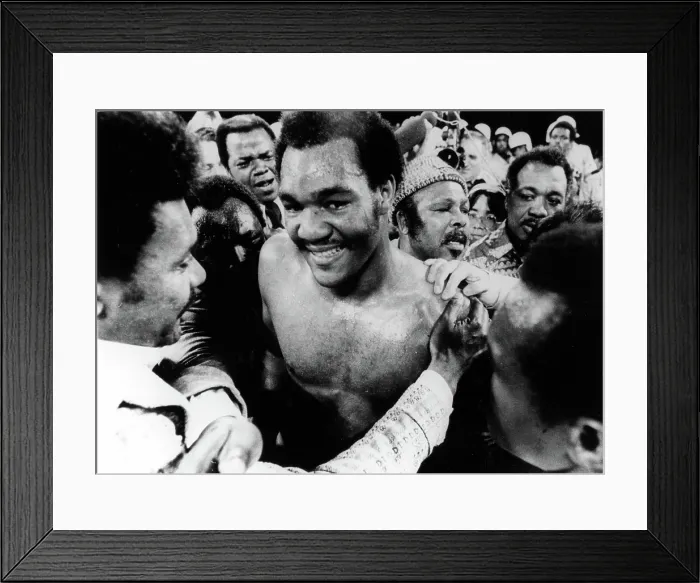 Framed Print : GEORGE FOREMAN- The boxer is congratulated in the ring after defeating Joe Frazier for the world heavyweight championship. Kingston, Jamaica 1 / 22 / 73