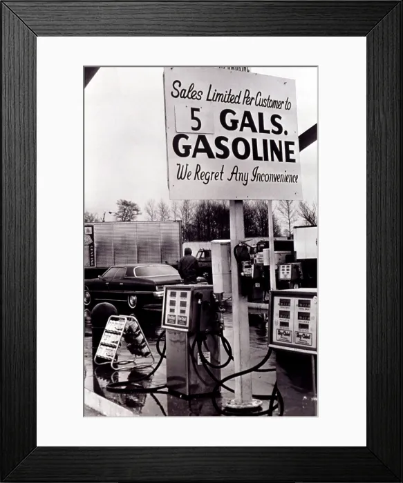 Framed Print : GAS SHORTAGE-Gasoline limit iin Ohio during shortage in 1974.. Courtesy: CSU Archives  /  Everett Collection
