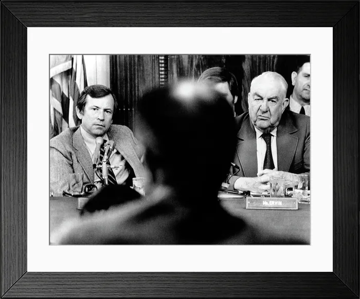 Framed Print : Sen. Howard Baker, Sen. Sam Ervin, listening to former Chief of Staff H.R. Haldeman during the Senate Watergate Committee Hearings, July 30, 1970 Framed Print : Sen. Howard Baker, Sen. Sam Ervin, listening to former Chief of Staff H.R. Haldeman during the Senate Watergate Committee Hearings, July 30, 1970
