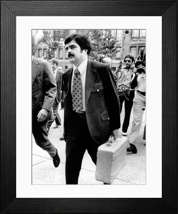 Framed Print : Secret Service Agent arriving at U.S. District Court with 13 additional tapes of Pres. Richard Nixon's Watergate cover-up, August 2, 1974 Framed Print : Secret Service Agent arriving at U.S. District Court with 13 additional tapes of Pres. Richard Nixon's Watergate cover-up, August 2, 1974