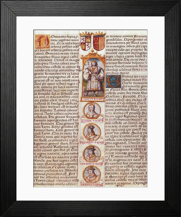 Framed Print : Page illustrated with portraits of the Kings from the 'The Book of the genealogy of the Spanish Kings'. Miniature Painting. SPAIN. Madrid. National Library Framed Print : Page illustrated with portraits of the Kings from the 'The Book of the genealogy of the Spanish Kings'. Miniature Painting. SPAIN. Madrid. National Library