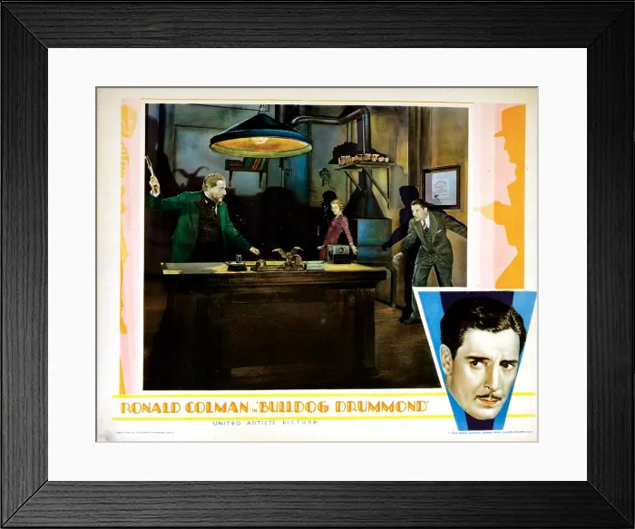 Framed Print : BULLDOG DRUMMOND, lobbycard, from left: Lawrence Grant, Joan Bennett, Ronald Colman (and bottom right), 1929 Framed Print : BULLDOG DRUMMOND, lobbycard, from left: Lawrence Grant, Joan Bennett, Ronald Colman (and bottom right), 1929