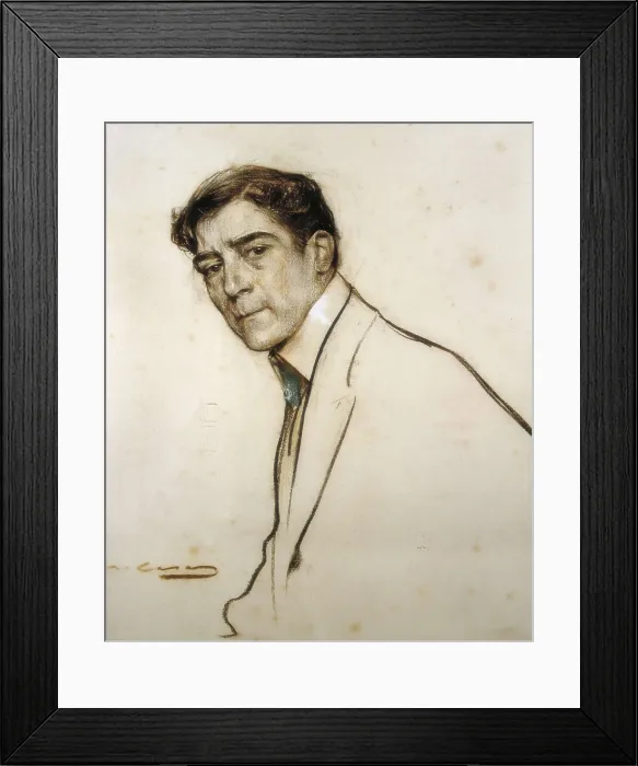 Framed Print : CASAS i CARBO, Ramn (1866-1932). Portrait of Alejandro de Riquer. 1899 - 1905. Charcoal and pastel on paper. Modernism. Drawing. SPAIN. Barcelona