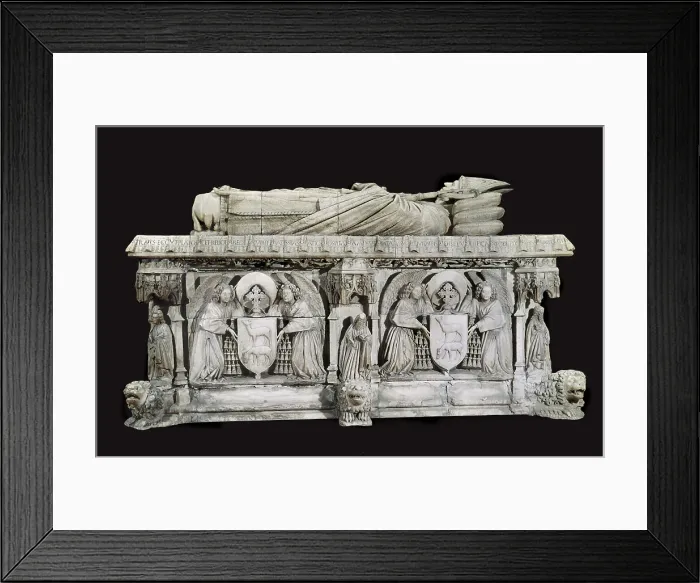 Framed Print : MERCADANTE de BRETAALorenzo (15th century). Sepulchre of Cardinal Cervantes. 1454 - 1458. SPAIN. Sevilla. Cathedral. Gothic art. Relief on marble Framed Print : MERCADANTE de BRETAALorenzo (15th century). Sepulchre of Cardinal Cervantes. 1454 - 1458. SPAIN. Sevilla. Cathedral. Gothic art. Relief on marble