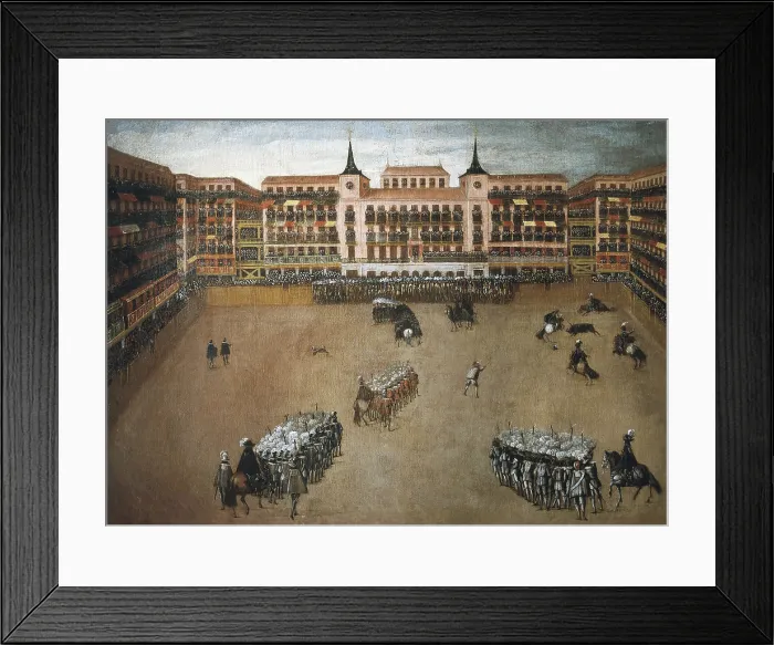 Framed Print : Bullfight in the Plaza Mayor (Main Square) of Madrid presided by Charles II of Spain and Mara Luisa of Orleans on the occasion of his wedding. 17th c. Painting. SPAIN. Madrid