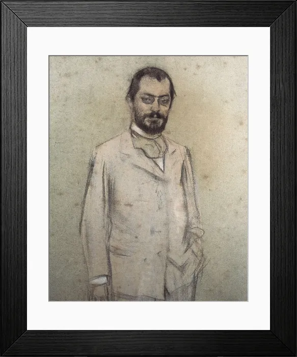 Framed Print : CASAS i CARBO, Ramn (1866-1932). Portrait of Josep Puig i Cadafalch. 1899 - 1905. Charcoal and pastel on paper. Modernism. Drawing. SPAIN. Barcelona