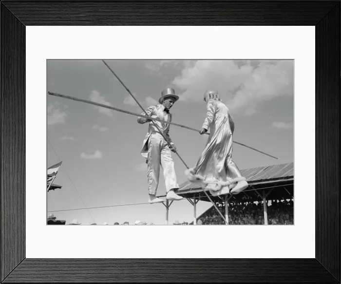 Framed Print : Tightrope performers at 4-H Club fair, Cimarron, Kansas, 1939