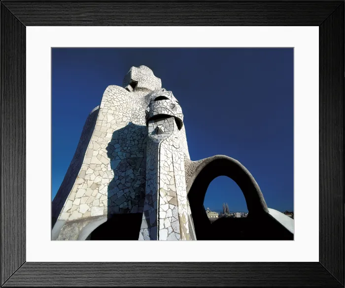 Framed Print : GAUDI i CORNET, Antoni (1852-1926). Mil House or La Pedrera. 1906-1910. SPAIN. CATALONIA. Barcelona. Mil House or 'The Quarry'. Chimney and stairway exit to the roof Framed Print : GAUDI i CORNET, Antoni (1852-1926). Mil House or La Pedrera. 1906-1910. SPAIN. CATALONIA. Barcelona. Mil House or 'The Quarry'. Chimney and stairway exit to the roof