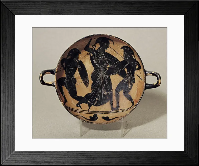 Framed Print : Athena fighting between Hector and Achilles. 6th c. BC. Attic black-figure kylix. Archaic Greek art. Ceramics. SPAIN. Barcelona. Archaeology Museum of Catalonia Framed Print : Athena fighting between Hector and Achilles. 6th c. BC. Attic black-figure kylix. Archaic Greek art. Ceramics. SPAIN. Barcelona. Archaeology Museum of Catalonia