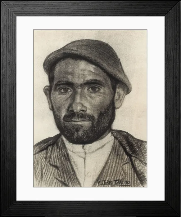 Framed Print : Spanish Civil War (1936-1939). Spanish farmerdrawing by Victorio Macho published in the magazine 'Madrid' (1937). Drawing