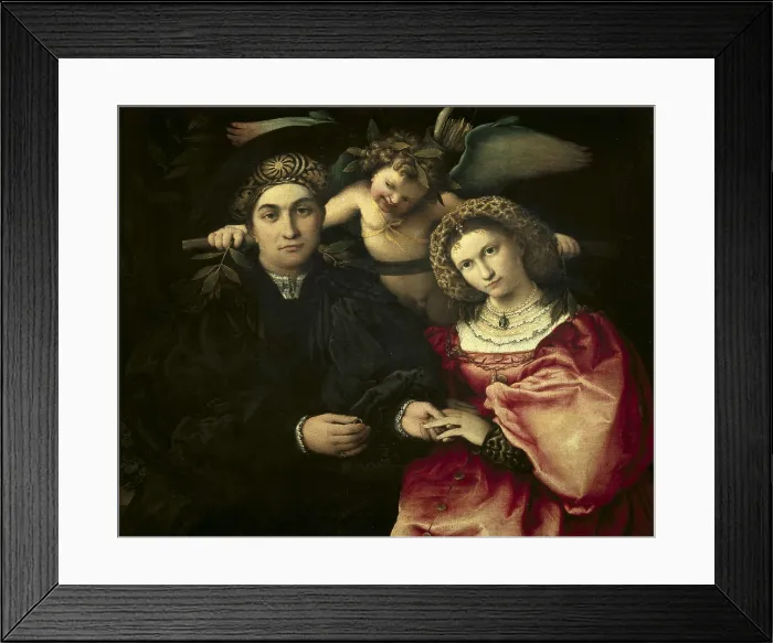 Framed Print : LOTTO, Lorenzo (1480-1556). Signor Marsilio Cassotti and his Wife, Faustina. 1523. A putto confers the yoke on the newlyweds, Marcilio Cassotti and his wife Faustina