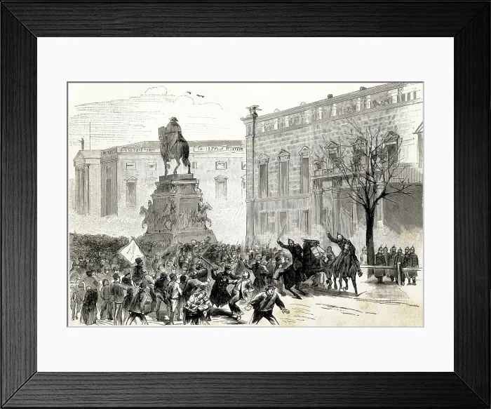 Framed Print : Germany (1892). Second Reich. Socialist demonstration at the Opera Square, Berlin (February 1892). Riot broken up by the police. Engraving Framed Print : Germany (1892). Second Reich. Socialist demonstration at the Opera Square, Berlin (February 1892). Riot broken up by the police. Engraving