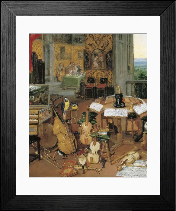 Framed Print : Breugel, Jan, The Elder, called 'Velvet Bruegel' (1568-1625). Hearing. 1617 - 1618. Detail of the musical instruments