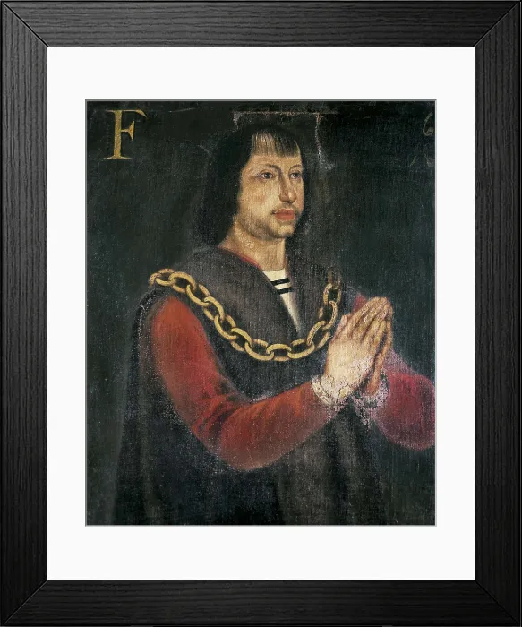 Framed Print : Portrait of Ferdinand II the Cathlic in prayer. 16th c. Anonymous portrait. Oil on wood. SPAIN. Granada. Tiros House Museum. AISA / Everett Collection**US SALES ONLY**
