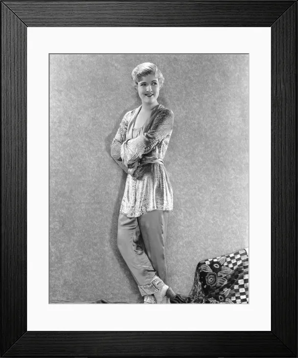 Framed Print : BUTTERFLIES IN THE RAIN, Laura Le Plante in negligee of crepe trousers and metalic brocade blouse, 1926