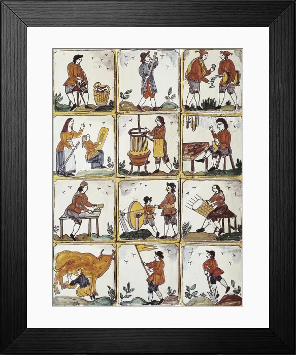 Framed Print : Catalan glazed tile depicting jobs (17th-18th c.). Ceramics. AISA / Everett Collection**US SALES ONLY**