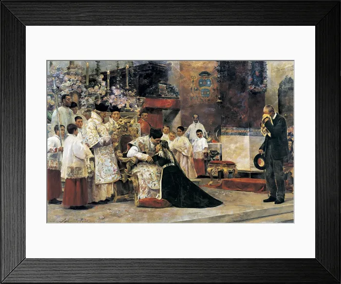 Framed Print : ALCAZAR TEJEDOR, Jose (1850-1911). The First Mass. 1887. Oil on canvas. SPAIN. Sevilla. Fine Arts Museum. AISA / Everett Collection**US SALES ONLY**