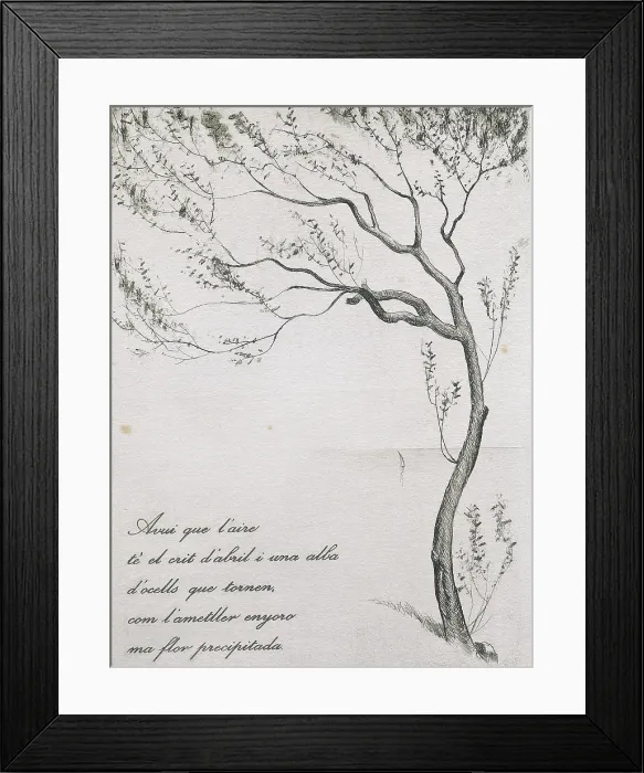 Framed Print : RIBA, Carles (1893-1959). Spanish writer in Catalan language. 'Tannka' (traditional Japanese verse form) by Carles Riba, illustrated by Jaume Pla i Pallej