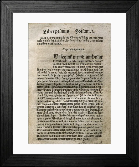 Framed Print : Thomas A Kempis, Thomas Hemerken (1380-1471). German clergyman and mystic poet. De Imitatione Christi' (Leyden, 1489). AISA / Everett Collection**US SALES ONLY**