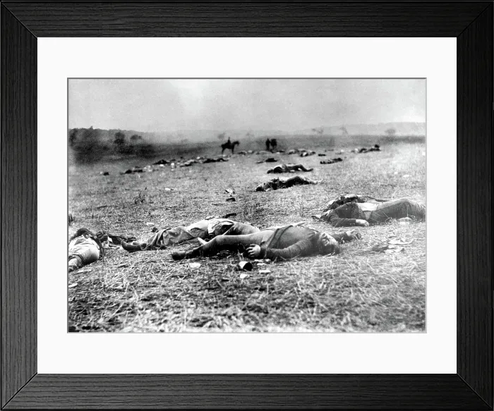 Framed Print : GETTYSBURG-Scene near the Rose Farm or Devil's Den on the Gettysburg battlefield, of dead Union Soldiers. Photograph was taken by Timothy O'Sullivan on July 5, 1863 Framed Print : GETTYSBURG-Scene near the Rose Farm or Devil's Den on the Gettysburg battlefield, of dead Union Soldiers. Photograph was taken by Timothy O'Sullivan on July 5, 1863
