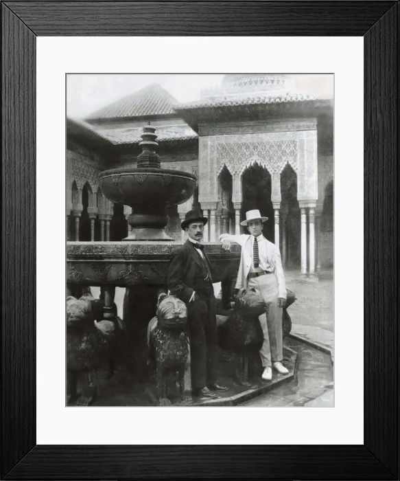 Framed Print : MASSINE, Lenide (1896-1979); FALLA, Manuel de (1876-1946). Manuel de Falla together with the Russian dancer Leonide Massine in the Court of Lions (Alhambra of Granada). SPAIN