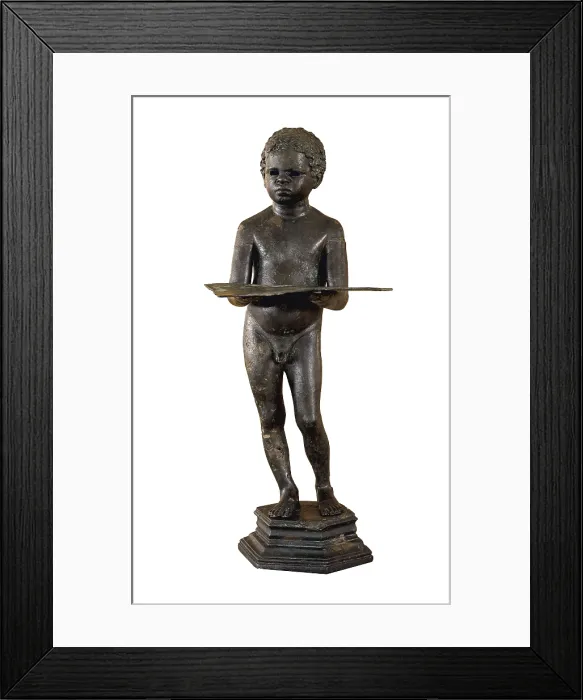 Framed Print : Anthropomorphic Lamp Known as El Negret. 1st-2nd c. It represents an Ethiopian young slave. Roman art. Early Empire. Sculpture on bronze. SPAIN. Tarragona