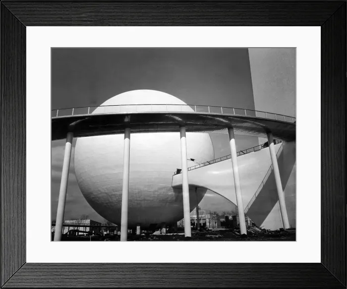 Framed Print : The Perisphere, an 18-story globe housing theme exhibit at the 1939 New York World's Fair, at the front is the Helicline, a curved ramp from the exhibit, Flushing, New York