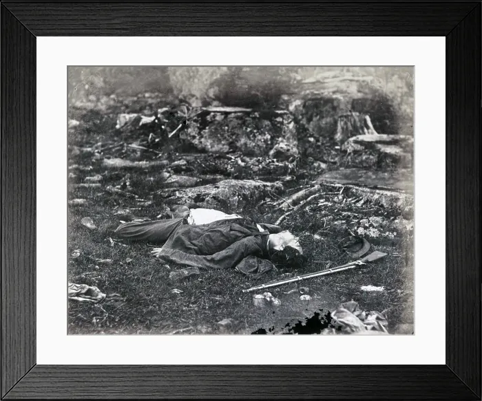 Framed Print : The Civil War. The Battle of Gettysburg. A sharpshooter's last sleep, Gettysburg, Pennsylvania. Alex Gardner, photographer