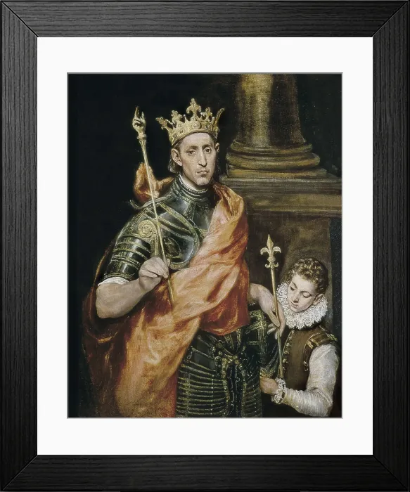 Framed Print : Greco, Domnikos Theotokpoulos, called El (1541-1614). Saint Louis and his Page. ca. 1585 - ca. 1590. Portrait of the Monarch with armour and crown. Mannerism art. Oil on canvas