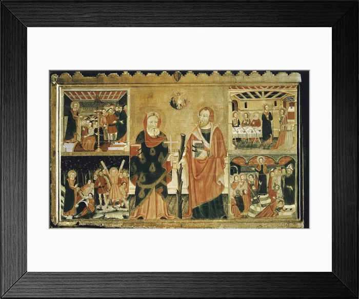 Framed Print : Altarpiece of San Felipe and Santiago. 14th c. Gothic art. Tempera on wood. SPAIN. Barcelona. National Art Museum of Catalonia. Proc: SPAIN. Huesca. Cathedral