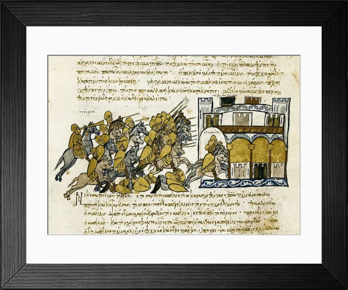 Framed Print : SKYLITZERJohn (9th century). Madrid Skylitzes 'Synopsis historiarum'. Synopsis of Histories about the reigns of the Byzantine emperors. 12th c Framed Print : SKYLITZERJohn (9th century). Madrid Skylitzes 'Synopsis historiarum'. Synopsis of Histories about the reigns of the Byzantine emperors. 12th c