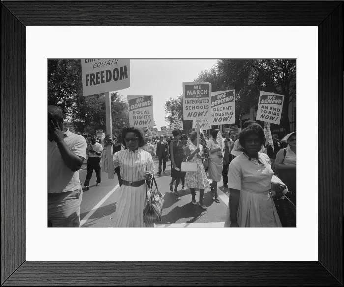 Framed Print : Civil rights march on Washington DC, a procession of African Americans carrying signs for equal rights, integrated schools, decent housing, and an end to bias Framed Print : Civil rights march on Washington DC, a procession of African Americans carrying signs for equal rights, integrated schools, decent housing, and an end to bias