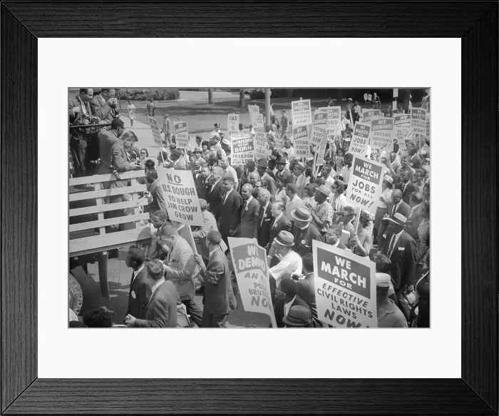 Framed Print : Civil rights march on Washington DC, photograph shows civil rights leaders, including Martin Luther King Jr. (center left, to right of sign reading No U.S)