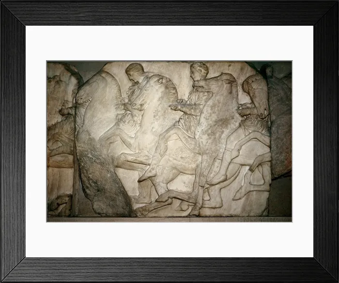 Framed Print : PHIDIAS (490 -431 BC). Horsemen from the north frieze of the Parthenon. 438 - 432 BC. Classical Greek art. Sculpture on marble. UNITED KINGDOM. London. The British Museum Framed Print : PHIDIAS (490 -431 BC). Horsemen from the north frieze of the Parthenon. 438 - 432 BC. Classical Greek art. Sculpture on marble. UNITED KINGDOM. London. The British Museum