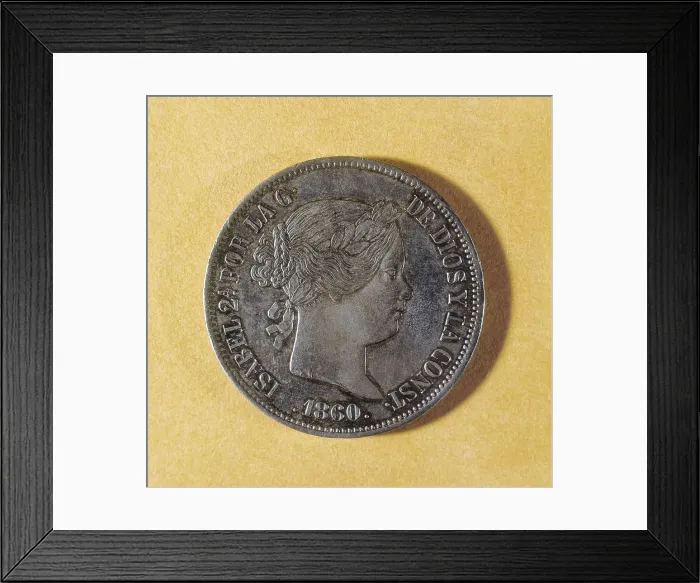 Framed Print : 20 reales coin with the effigy of Isabella II of Spain (1860). Coin. SPAIN. Barcelona. National Art Museum of Catalonia. AISA / Everett Collection**US SALES ONLY**