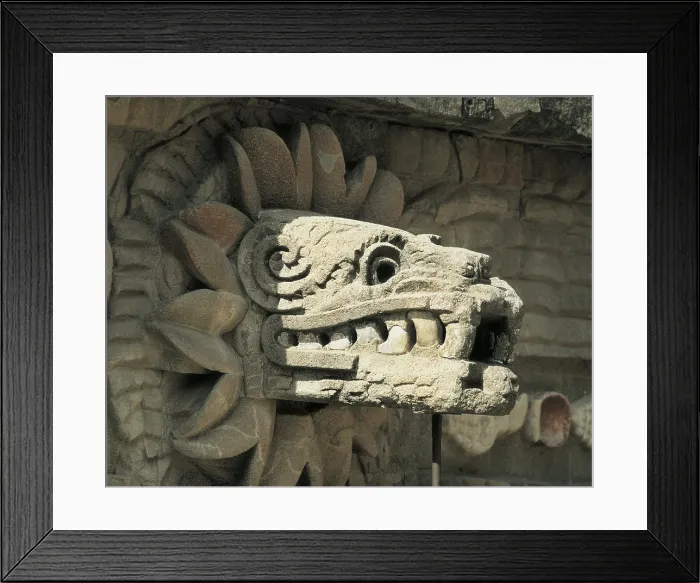 Framed Print : MEXICO. STATE OF MEXICO. Teotihuacn. Temple of Quetzalcatl (350 AD). Representation of the god Quetzacatl. Teotihuacan culture. Sculpture on rock Framed Print : MEXICO. STATE OF MEXICO. Teotihuacn. Temple of Quetzalcatl (350 AD). Representation of the god Quetzacatl. Teotihuacan culture. Sculpture on rock