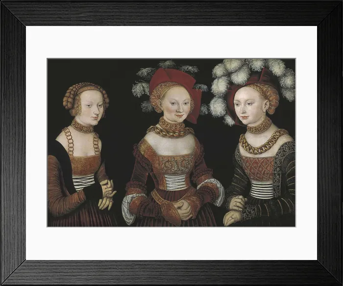 Framed Print : Cranach, Lucas, 'the Elder' (1472-1553). Three princesses of Saxony, Sibylla (1515-92), Emilia (1516-91) and Sidonia (1518-75), daughters of Duke Heinrich of Frommen