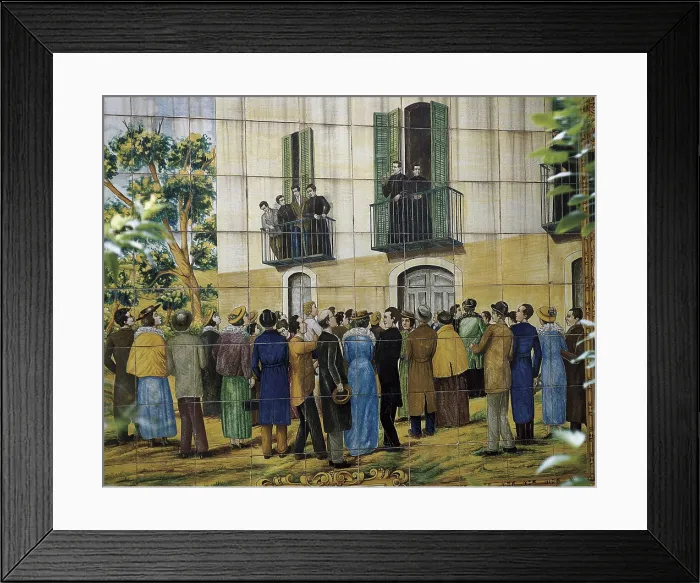 Framed Print : Bosco, Saint John (1815-1888). Italian priest and educator. Glazed tiles with scenes of the life of Saint John Bosco. Ceramics
