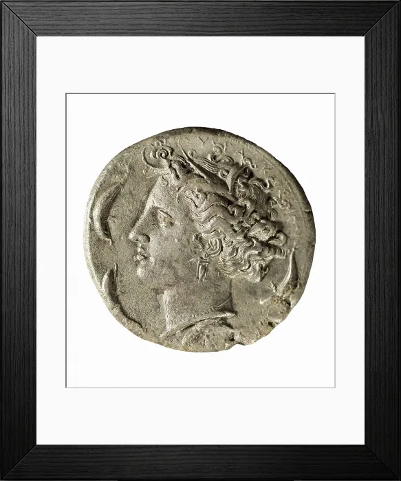 Framed Print : Drachma sporting the portrait of Dionysus the Elder of Siracusa (5th.4th c. BC). Coin. AISA / Everett Collection**US SALES ONLY**