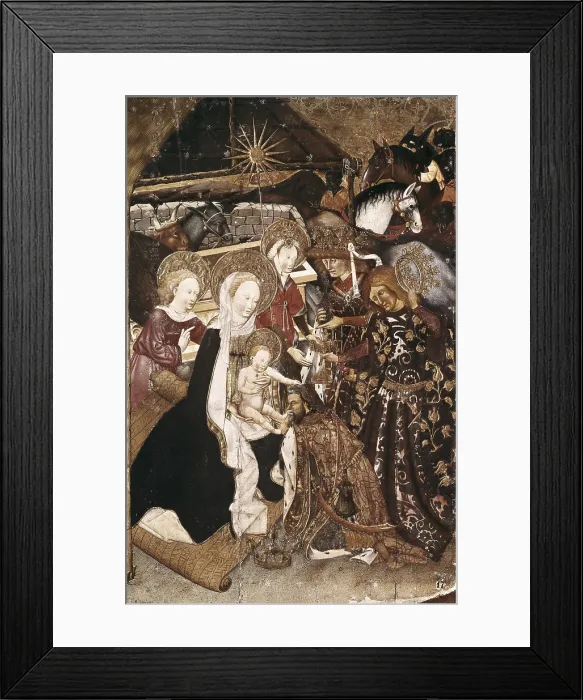 Framed Print : FERRER II, Jaume (15th century). Altarpiece from Verd. 1432-1434. Panel of the Adoration of the Magi. Gothic art. Tempera on wood. SPAIN. Vic. Vic Episcopal Museum. Proc: SPAIN