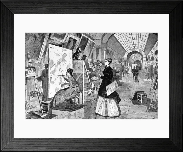 Framed Print : Art-students and copyists at work in a long, skylit gallery of the Muse du Louvre, Paris, France. drawn by Winslow Homer, 1868