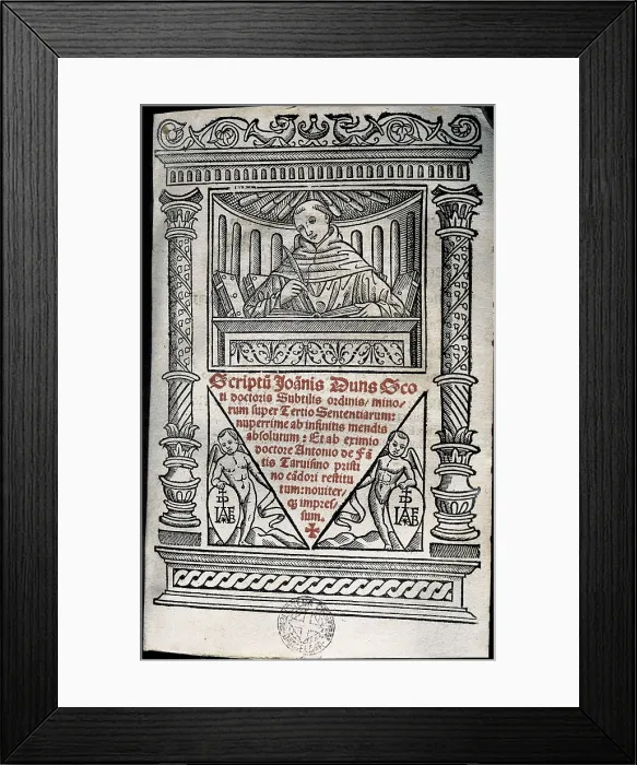 Framed Print : DUNS SCOTUS, John (1266-1308). Edition of their works of 1517. Xylography. AISA / Everett Collection**US SALES ONLY**