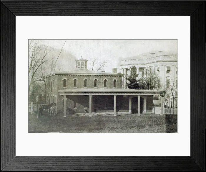 Framed Print : Washington, D.C. President's stables (White House in the background). 1857