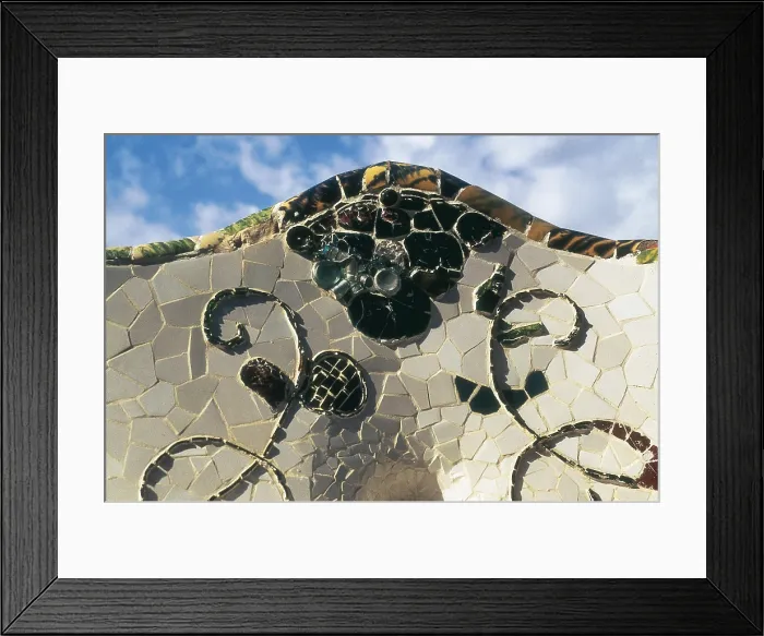 Framed Print : GAUDI i CORNET, Antoni (1852-1926). Park Gell. 1900-1914. SPAIN. Barcelona. Park Gell. Detail of one of the mosaics decorating the benches. Modernism. Ceramics Framed Print : GAUDI i CORNET, Antoni (1852-1926). Park Gell. 1900-1914. SPAIN. Barcelona. Park Gell. Detail of one of the mosaics decorating the benches. Modernism. Ceramics
